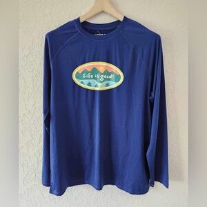 Life is Good Blue Long Sleeve Mountains and Lake Size Large NWT